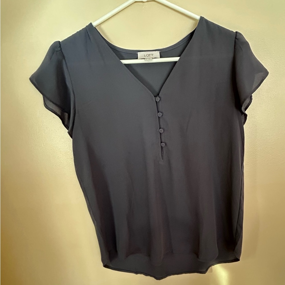 LOFT Charcoal Button-Front Blouse